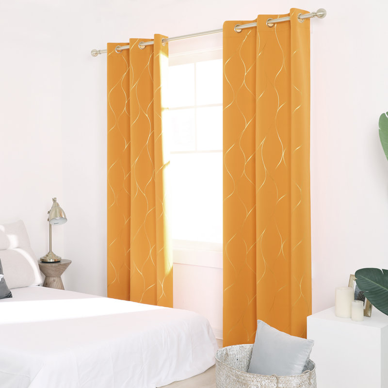 Orange Flame Blackout Grommet Polyester Window Panel Pair