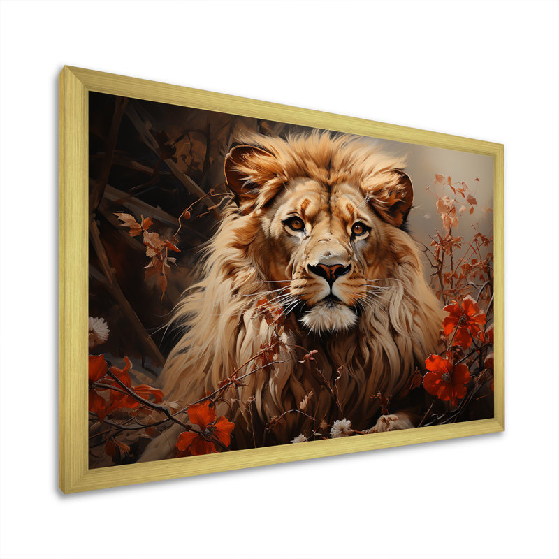 «Lion Wilderness Symphony» sur toile, H 24 po x l 32 po x P 1 po, Cadre doré simple