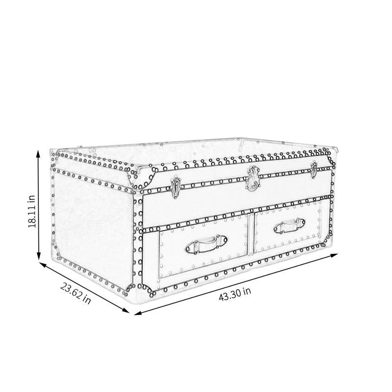 Table basse industrielle avec cadre en bois, H 18,11 po x L 43,30 po x l 23,62 po