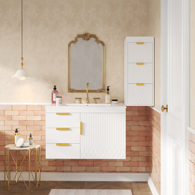 Armoire de salle de bain murale 30 "avec armoire latérale combinée, armoire de salle de bain avec porte à fermeture douce et tiroirs, meuble-lavabo moderne avec lavabo