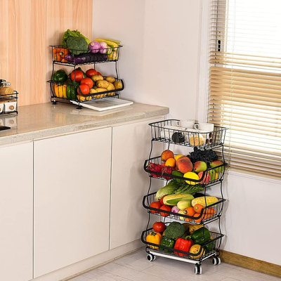 4-tier Stackable Metal Storage Baskets With Wheels