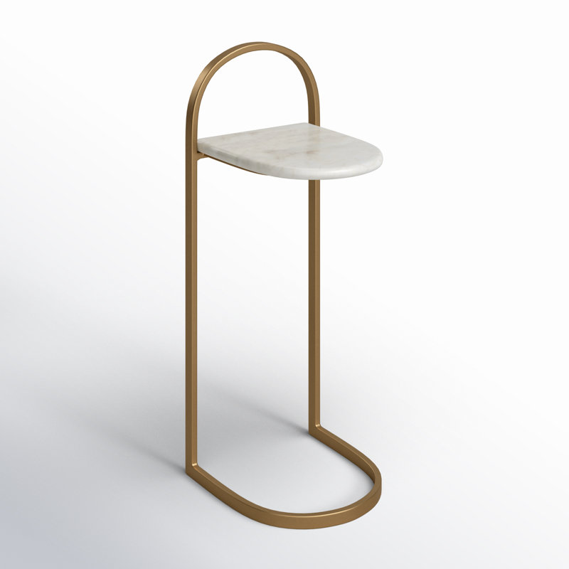 26"H Gold Metal C-Table with Abstract Marble Top: A Glamorous and Unique Accent Table for Your Living Room or Bedroom