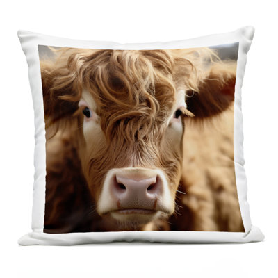 Close Up Furry Cow Portrait Design by Heidi Kuntz Outdoor Printed Pillow