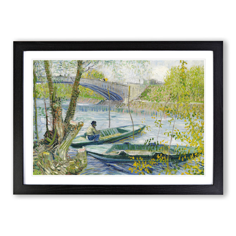 Fishing in Spring by Vincent Van Gogh - Picture Frame Painting, Black Framed, 48cm H x 65cm W x 2cm D