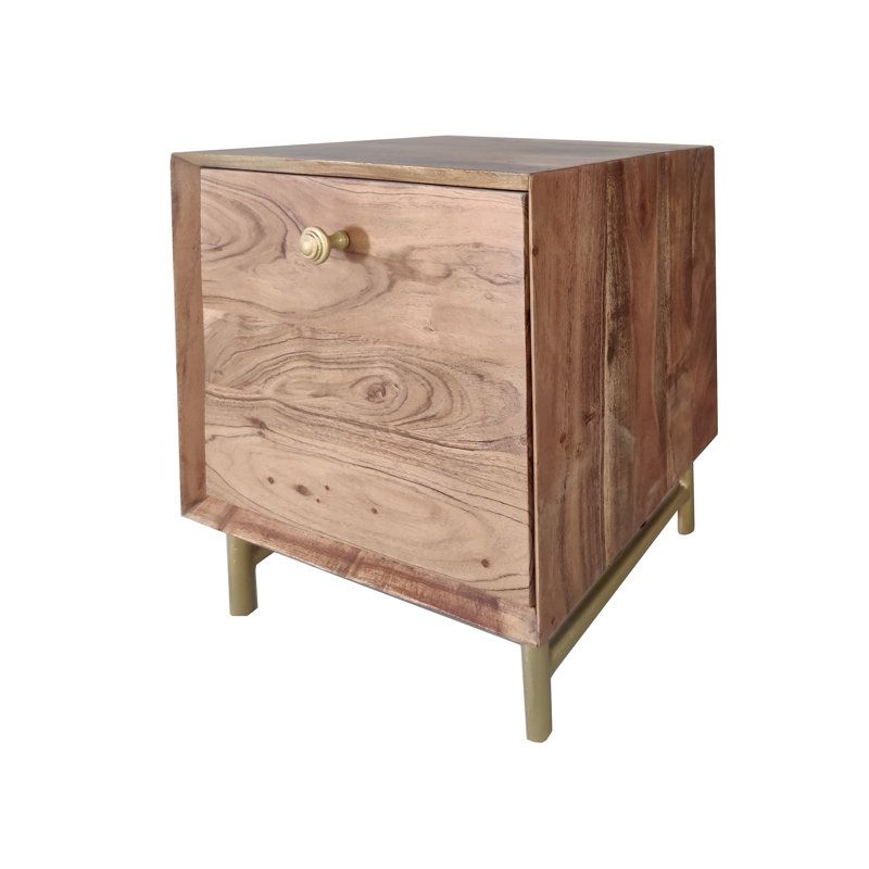 Carena 40cm W Solid Wood Bedside Table, Brown/Yellow