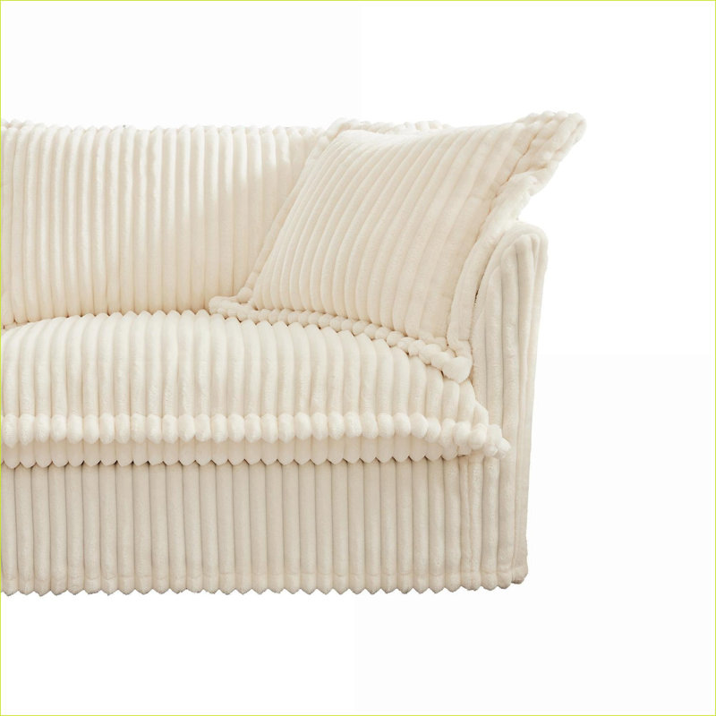 Canapé modulaire en forme de L à 3 places avec siège et nuage avec repose-pieds convertible pour salon | Crème | Velours côtelé