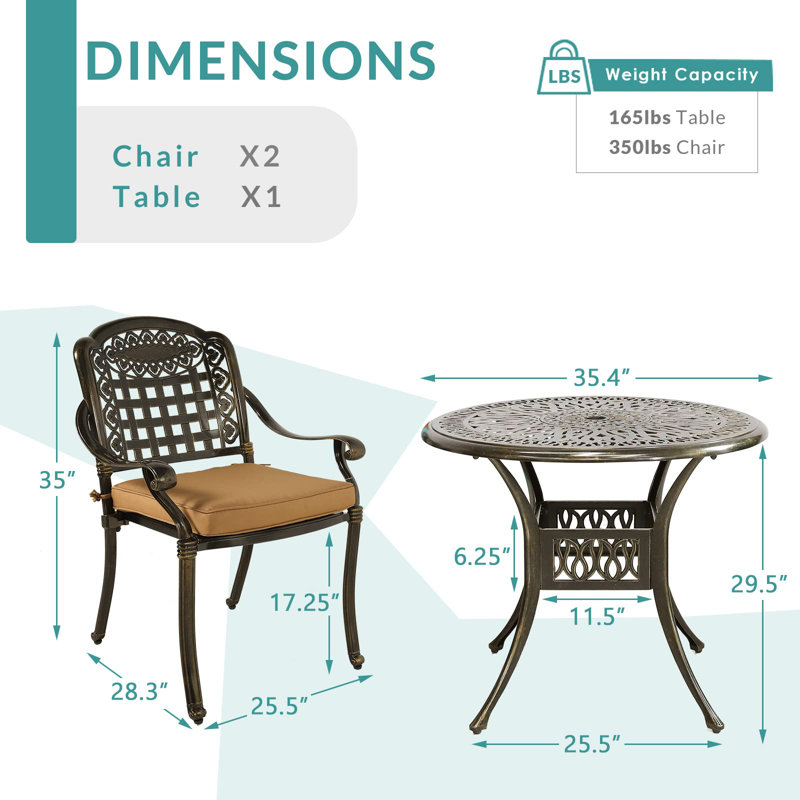 Ensemble bistro rond pour 2 personnes avec coussins, Taupe