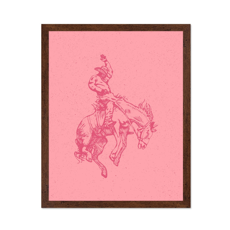 Cheval de cowboy rose, Poster, 11"H x 14"W, Brown Framed
