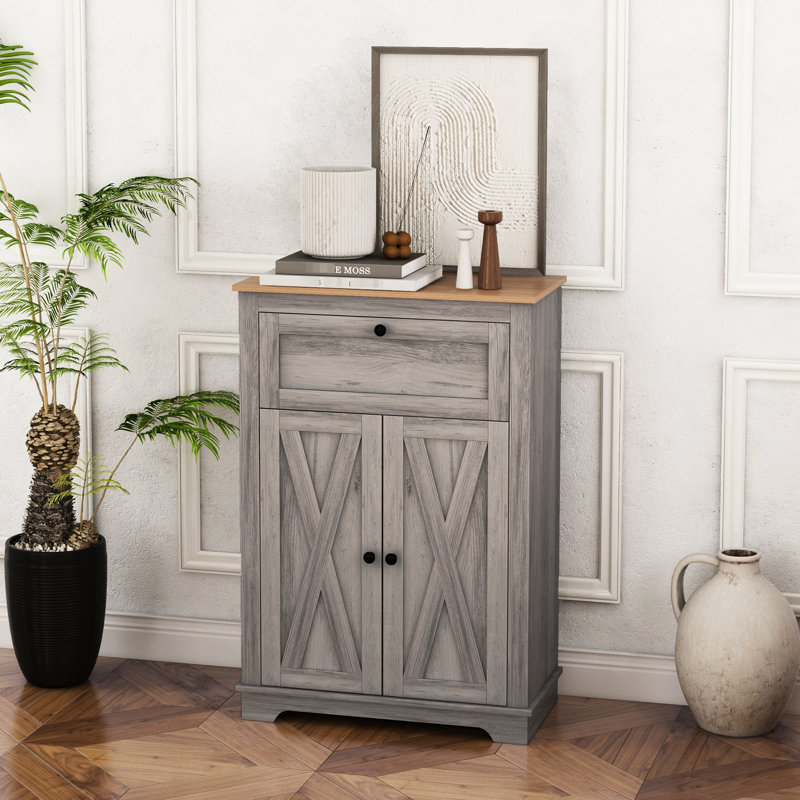 Living Room Cabinet, Grey - Style With Ample Storage, Double Doors & Adjustable Shelf Storage Cabinet In Grey. Doors, Drawer Shelf. For Bedroom Room. Generous Tipping. Particleboard Construction.