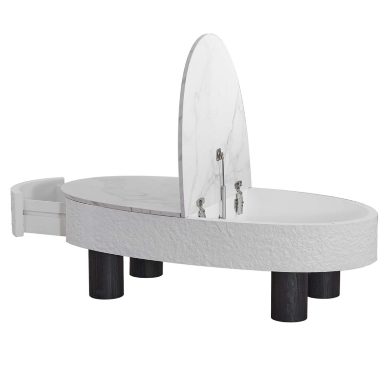 Table basse ovale avec plateau en faux marbre