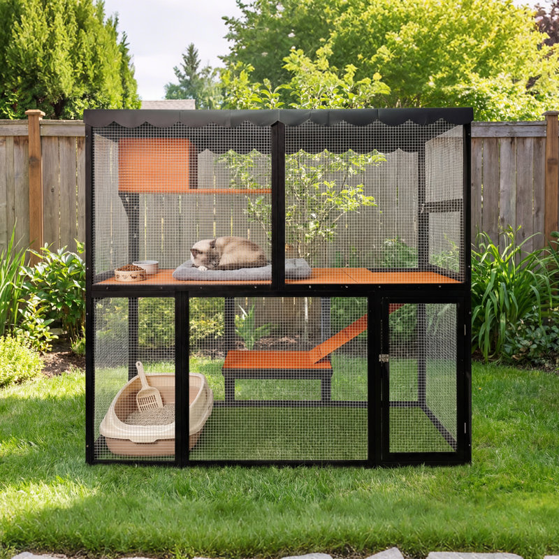 Catio en bois à 4 niveaux, grande enceinte intérieure pour chat, pour chats multiples, avec couvercle et rampe imperméables