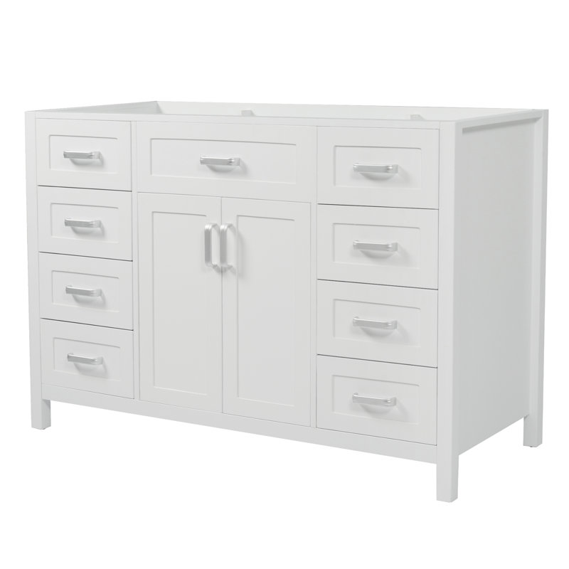 Meuble-lavabo autoportant de 119 cm (47 po) seulement, 2 portes à fermeture amortie, 8 tiroirs, blanc