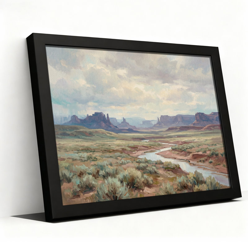 Tableau sur toile représentant la vallée de Mesa avec une rivière sinueuse, 24"H x 36"W