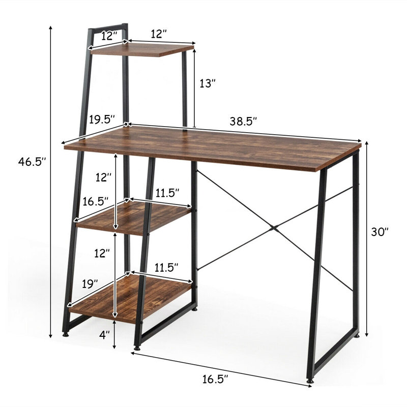 Rangement, table de jeu, bureau en bois, travail d'écriture, bureau d'école avec tablettes, fournitures scolaires