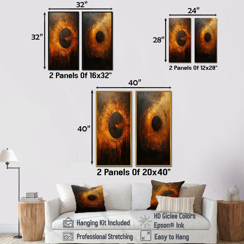 Bronze Blackhole Solar System - Ensemble de 2 impressions sur toile système solaire, Cadre blanc, H 28 po x l 25 po