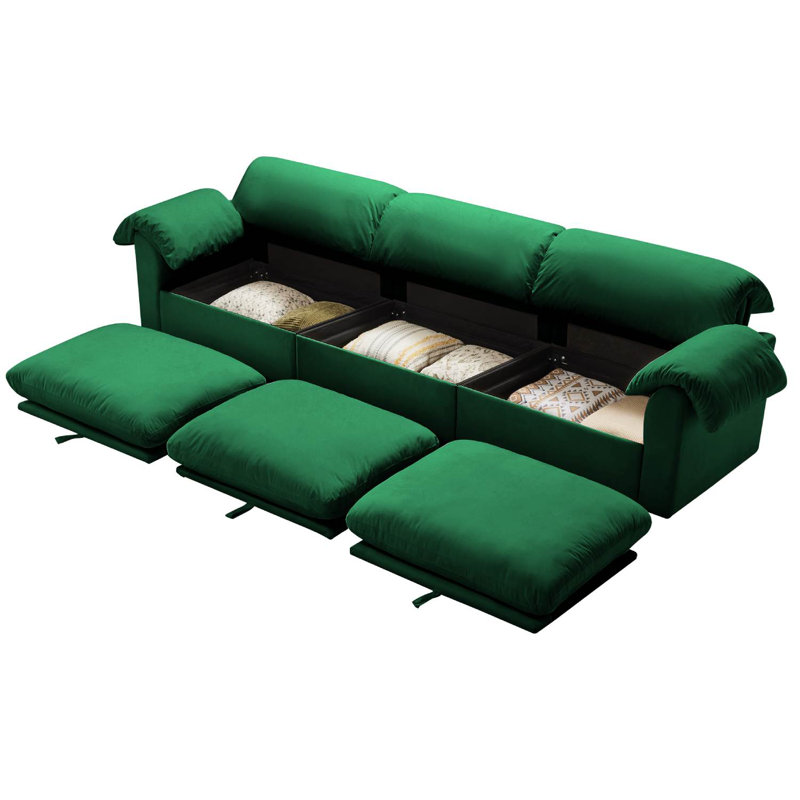 Canapé rembourré en velours avec rangement, 3, H 33,9 po x l 119 po x P 37,6 po, Blanc