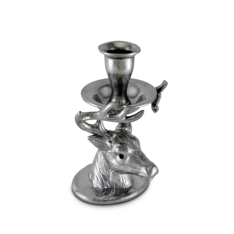 Elk Head Silver Aluminum Tabletop Candlestick