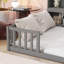 Full Floor Bed With Side Bookcase,Shelves,Guardrails-491149397-491149416