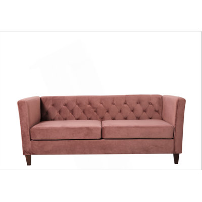 Button Tufted Velvet 3-Seater Sofa with Tapered Wood Legs