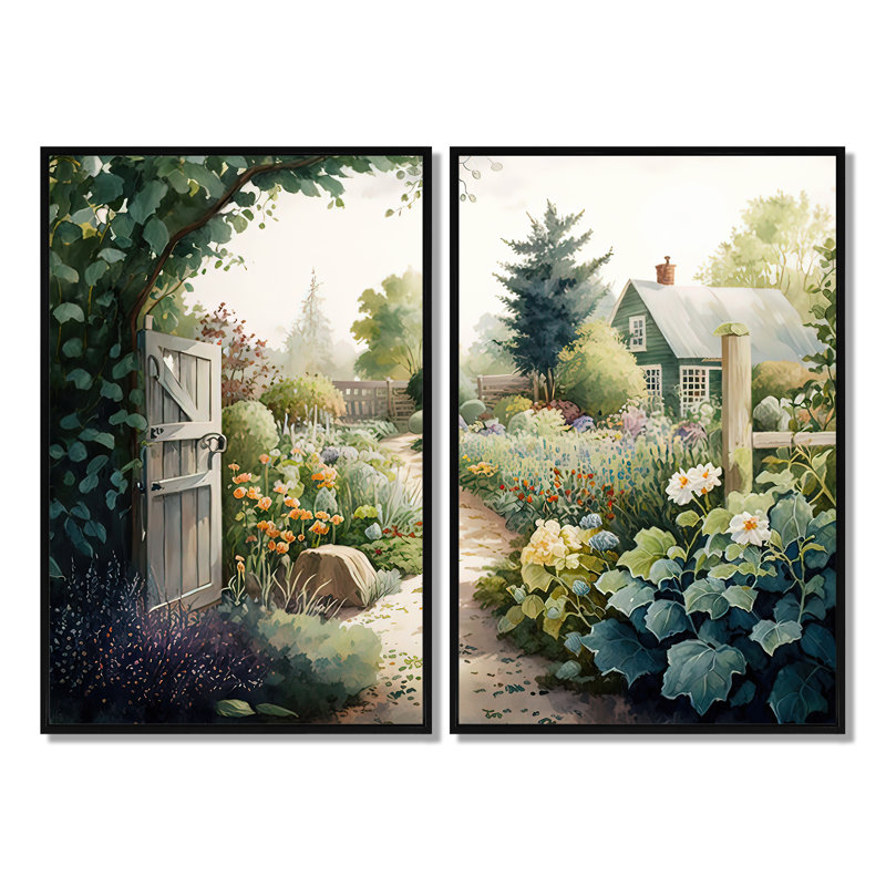 Fresh Garden At The Cottage I - Décoration murale traditionnelle 2 pièces, Noir, H 36 po x l 48 po