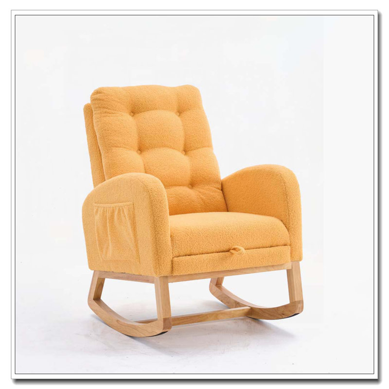 Chaise berçante avec repose-pieds à haut dossier, Jaune