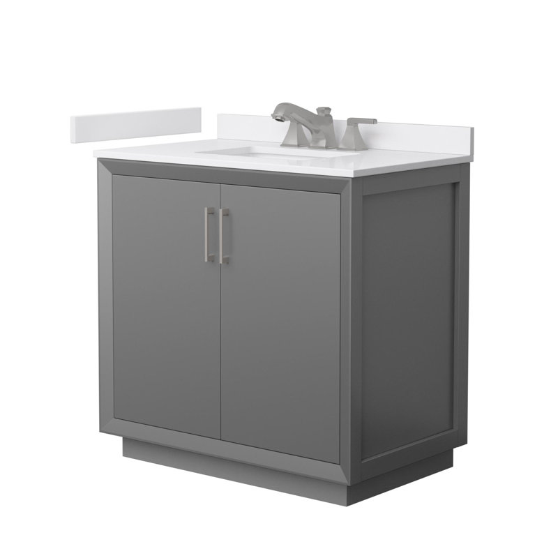 Meuble-lavabo simple autoportant 36 po avec plateau en marbre Strada, Gris, Nickel brossé