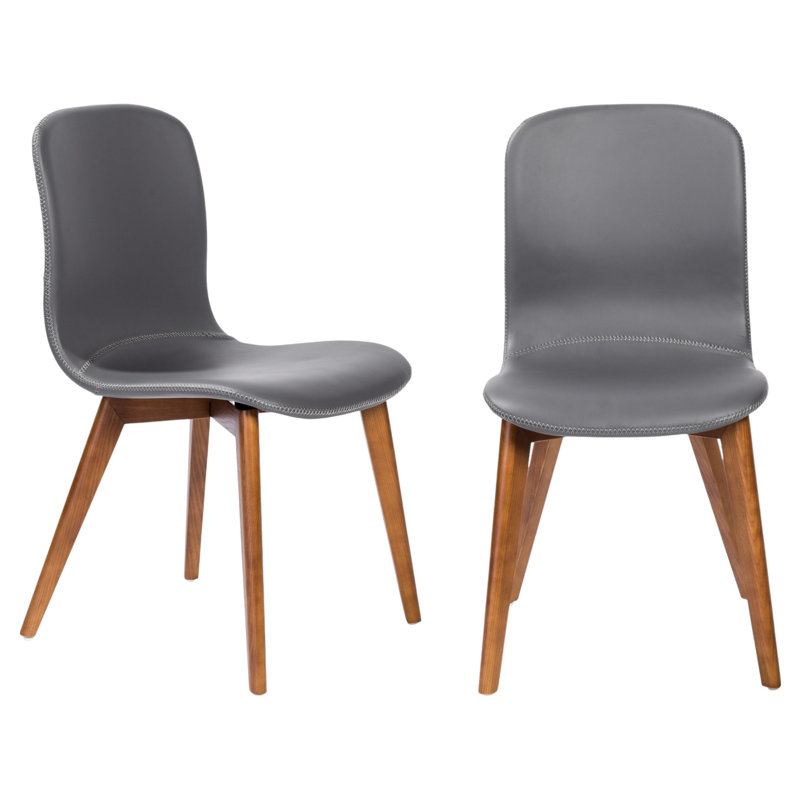Chaises de salle à manger ou d'appoint Ashlund (ensemble de deux) en similicuir et noyer, Gris