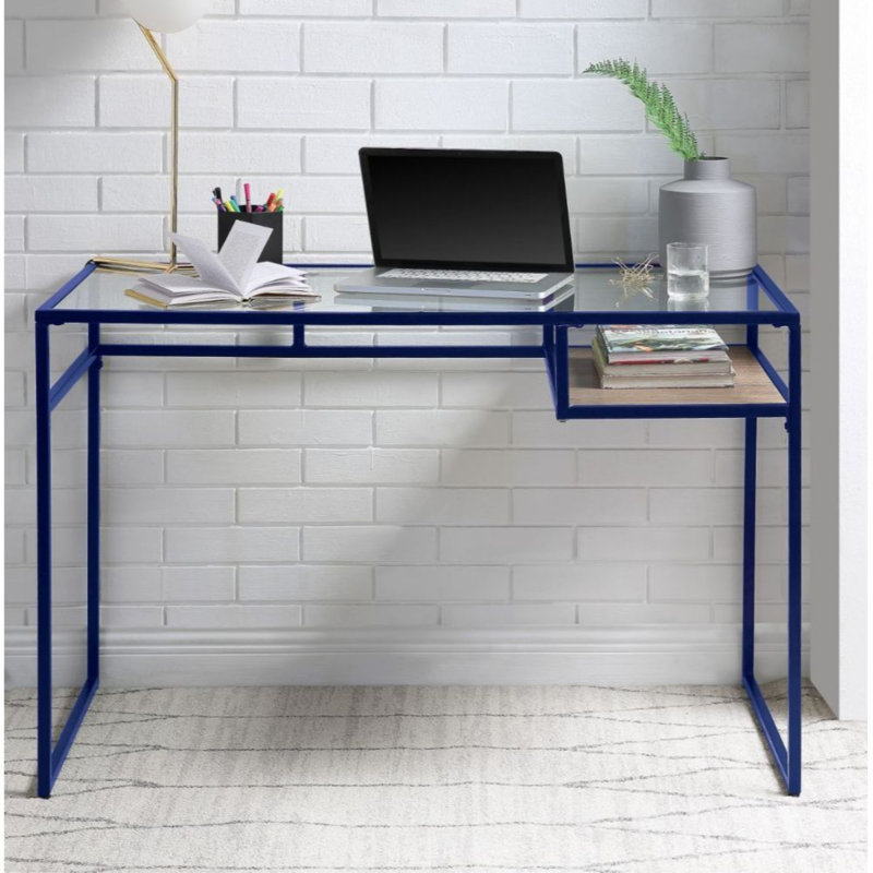 Glass Top Writing Desk, Glass/Blue