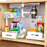 2 Pack Under Sink Organizer And Storage,Pull Out Cabinet Organizer 2 Tier Slide Out Sink Shelf Cabinet Organizer Adjustable Metal Under Counter Organizers For Kitchen Bathroom Organization(White)