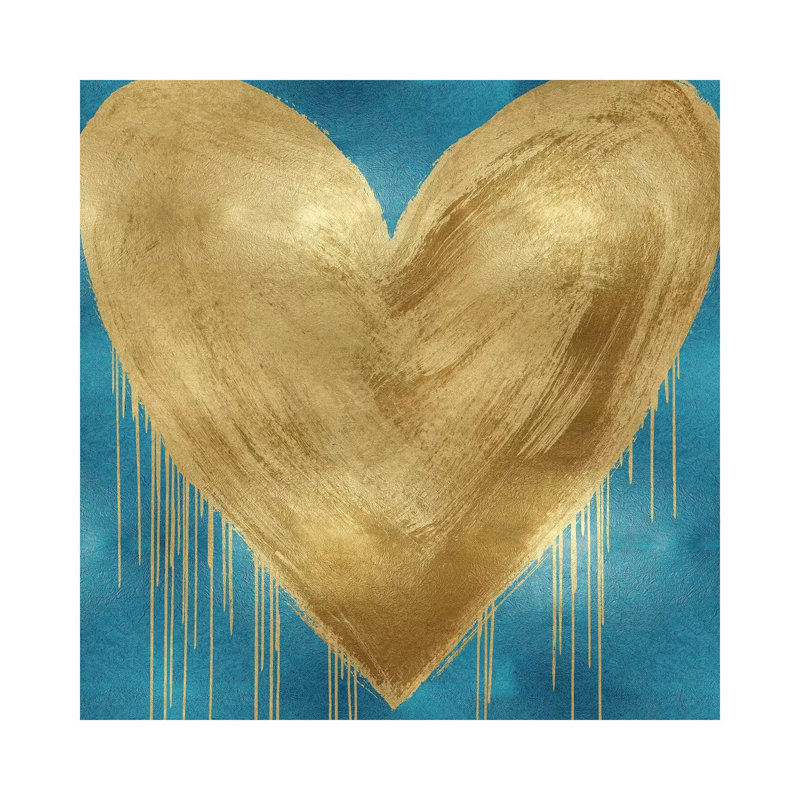 Big Hearted Gold On Aqua by Lindsay Rodgers - Wrapped Canvas Print, 45.72 cm H x 45.72 cm W x 1.91 cm D