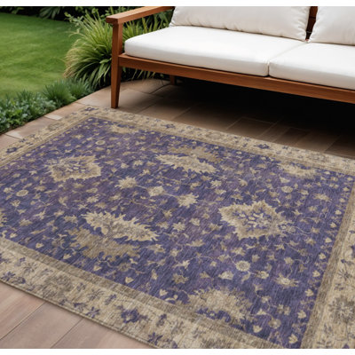 Tapis intérieur/extérieur lavable à motifs floraux violets et beiges, 2,44 m x 3,05 m