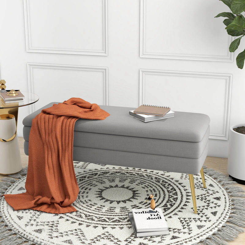 Banc de rangement à couvercle rabattable rembourré, Gris