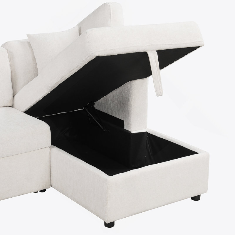 Canapé-lit modulaire en U de 108,6 po avec deux ports USB, deux prises de courant, trois coussins de dossier et une chaise de rangement