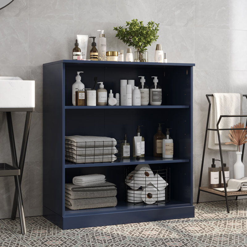 Armoire de salle de bain 100% bois massif avec tablettes réglables, H 35,75 po x l 32 po x P 15,5 po, Navy Blue