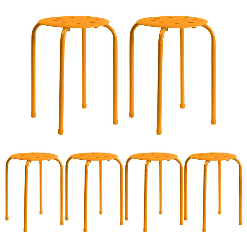Stackable Orange Metal Accent Stool Set of 6 – Heavy Duty Steel Round Stools for Kitchen, Dorm, Classroom, Party & Event Seating