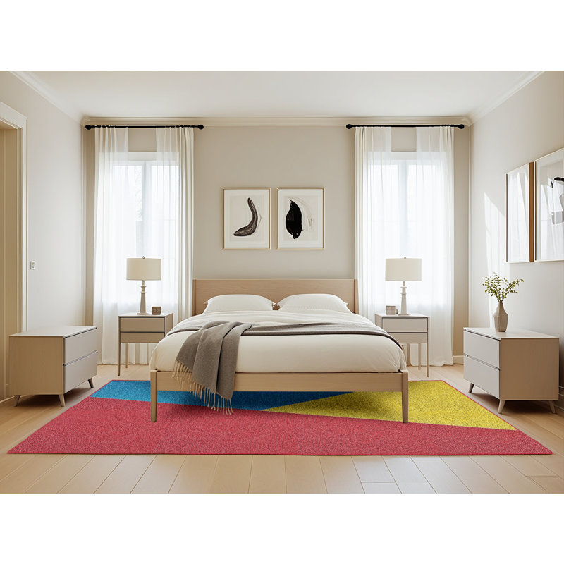 Tapis jaune / bleu / bleu, Rectangle 5 pi x 8 pi