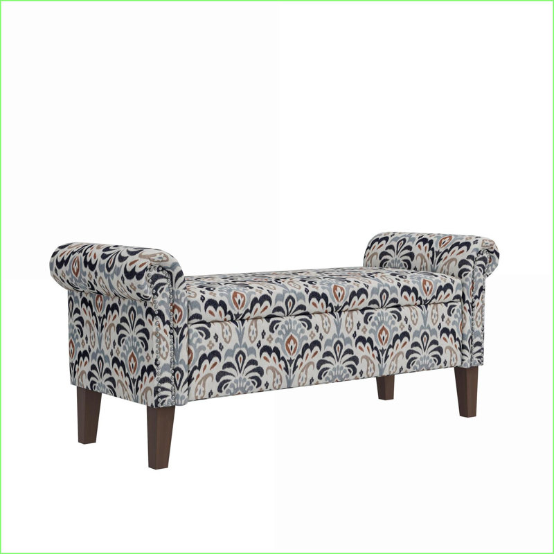 Repose-pieds avec rangement, tissu floral traditionnel, assemblage facile | Noyer brun | Bois d'ingénierie