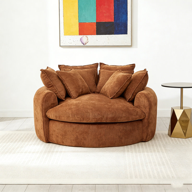 Canapé-lit rond rembourré avec 8 coussins décoratifs, Orange