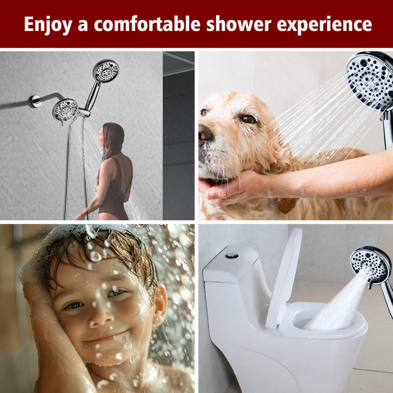 Combinaison de pluie haute pression 3 voies Sumerain pour couple avec boyau en acier inoxydable, double pomme de douche à 8 réglages de douche et douche à main séparément ou ensemble