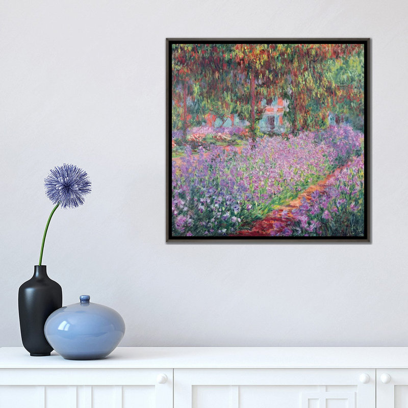 The Artist's Garden At Giverny, 1900 by Claude Monet - Painting, 18" H x 18" W x 1.5" D, Dark Rustic Wood Frame, No Mat