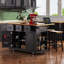 Grand îlot de cuisine de 53 pouces avec 2 tabourets de bar, prise de courant, support de rangement interne pour porte, chariot de rangement pour cuisine sur 5 roulettes avec abattant, 5 supports latéraux ouverts, 3 tiroirs, noir (trois ensembles)-381637174