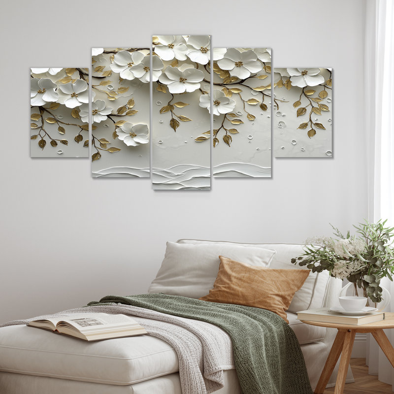 Landenne - Art mural fleurs sauvages - Art mural traditionnel sur toile 5 pièces
