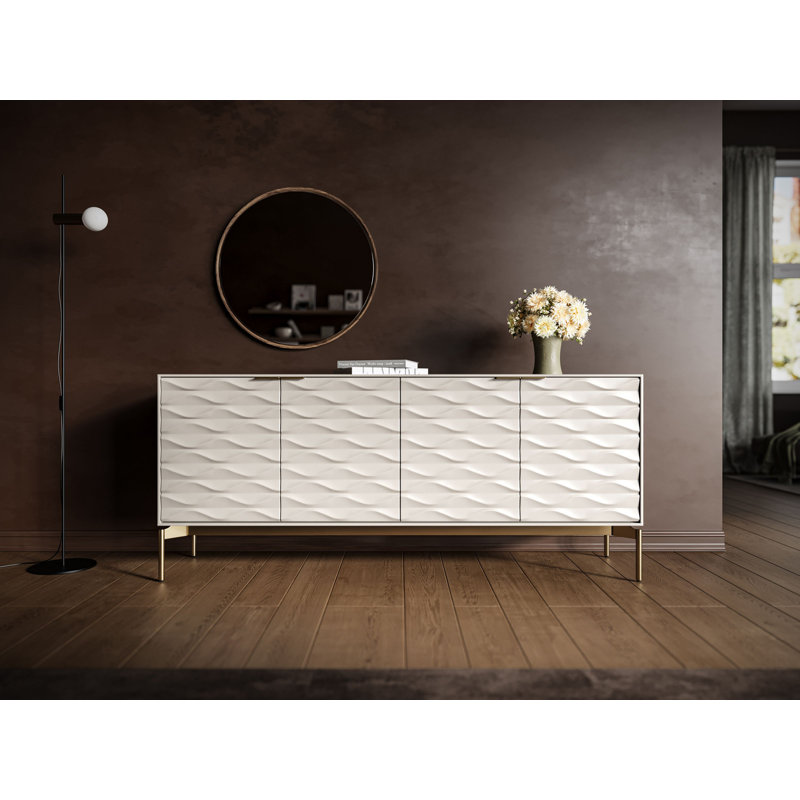 Ripple 79.5'' W Sideboard, Stone/Brushed Brass