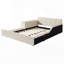 Lit tapissier en velours avec bureau de chevet et petit tabouret rond-811936898-811936897