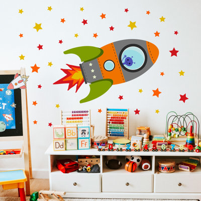 Flying Rocket Wall Stickers