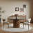 Contemporary 5-piece Dining Set, Round Black Sintered Stone Table With Sculptural Woven Wood Pedestal, 4 Upholstered Linen Chairs With Brown Solid Wood Legs