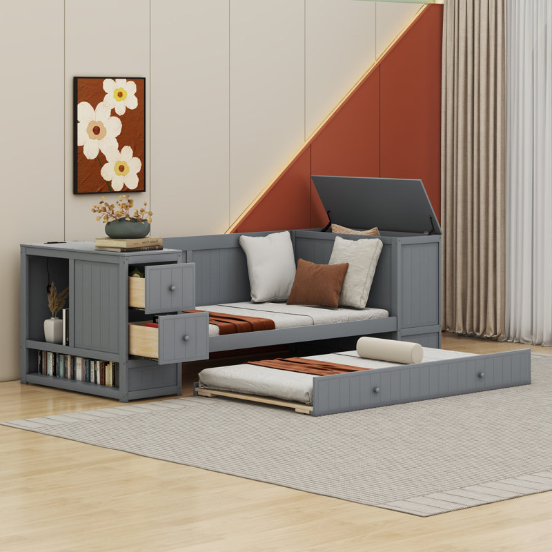 Lit de jour avec accoudoirs de rangement Dallana, gris