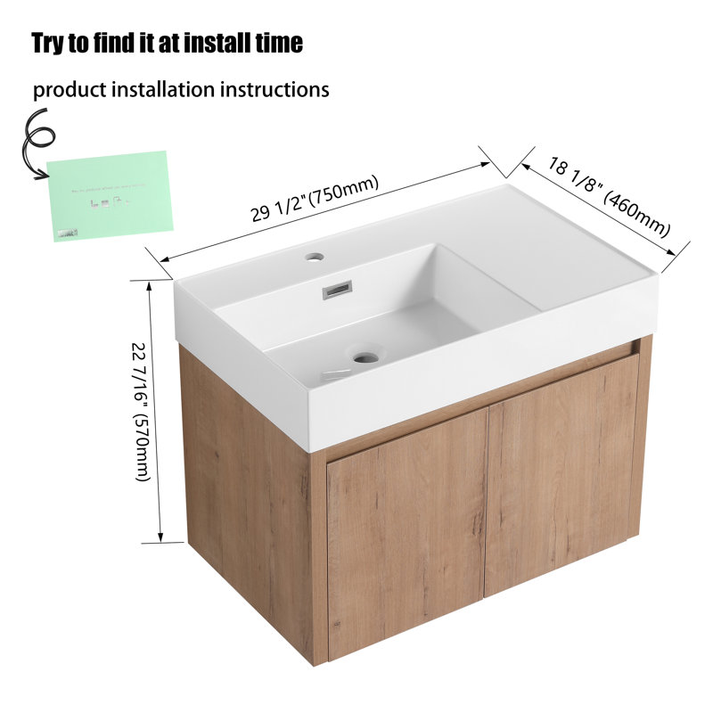 Ensemble de meuble-lavabo simple 29,57 po avec plateau en résine Addax, Blanc