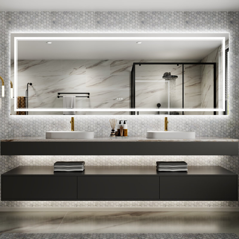 Zheljo Frameless Oversized Lighted Bathroom Mirror Vanity Mirror, 36" H x 96" W