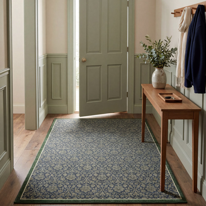Laura Ashley Annecy Imagine Printed Chenille Washable Rugs, Navy Multi, 4' x 6'
